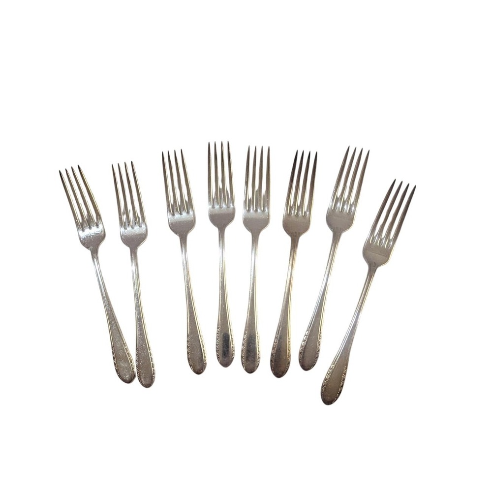 8 Holmes & Edwards May Queen Silverplate Salad Forks 1951 IS Vintage Flatware